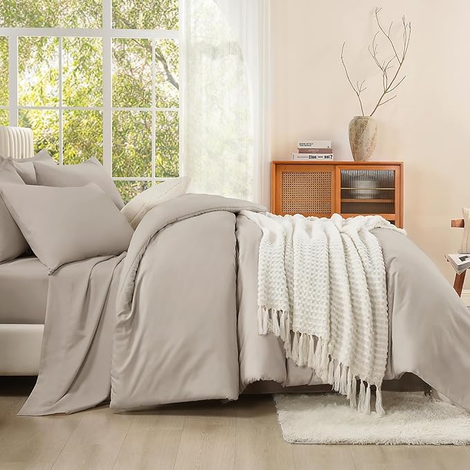 Litanika Full Size Comforter Sets Linen - 7 Pieces Bed in a Bag Full Bedding Comforter Sets, Solid Lightweight Bed Set with Comforter, Sheets, Pillowcases & Shams