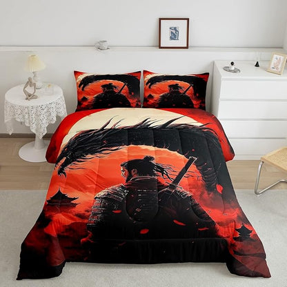 Castle Fairy Chinese General Boys Girls Comforter Set Full Size,Chinese Loong Duvet Set Teens Bedroom Decor,Dragon Wildlife Microfiber Soft Bedding