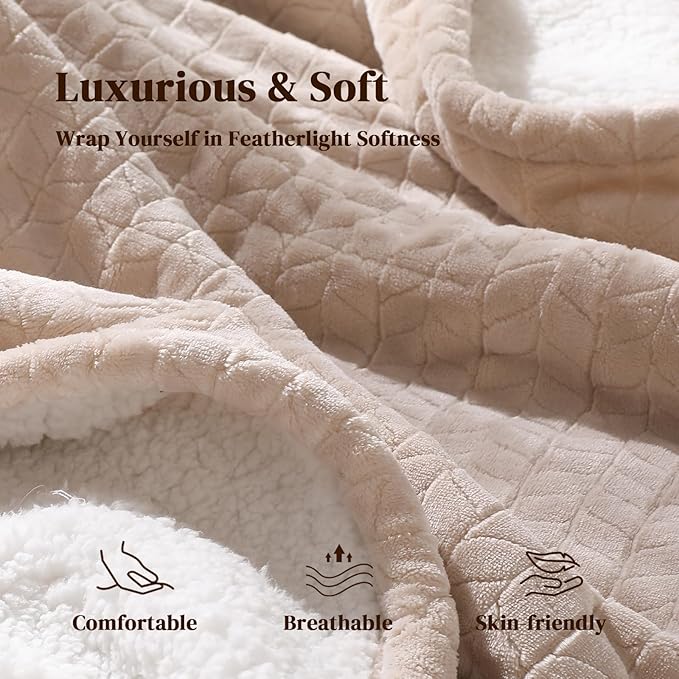 Electric Throw Blanket Heated Throw 50''x60''- Wheat Pattern Flannel & Sherpa Heated Lap Blanket with 5 Heat Settings & 4-Hour Auto Shut-Off, ETL & FCC Certified, Machine Washable Home Use, Beige