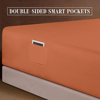 Elegant Comfort Luxurious 1500 Premium Hotel Quality Microfiber 4-Piece Sheet Set, 18-24 Inches Deep - Extra Deep Pocket Sheets - Ultra Soft 4PC Deep Pocket Sheets, Twin/Twin XL, Coral