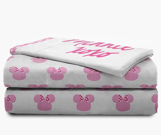 Jay Franco Kids Sheet Set with Fitted, Flat Sheets & Pillow Cover - Ultra-Soft Bedding with Pillowcase for Room Decor, White - Minnie Mouse, 3 Piece Twin