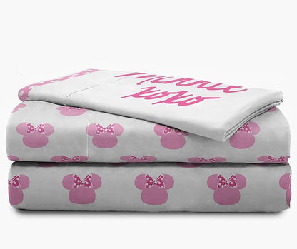 Jay Franco Kids Sheet Set with Fitted, Flat Sheets & Pillow Cover - Ultra-Soft Bedding with Pillowcase for Room Decor, White - Minnie Mouse, 3 Piece Twin