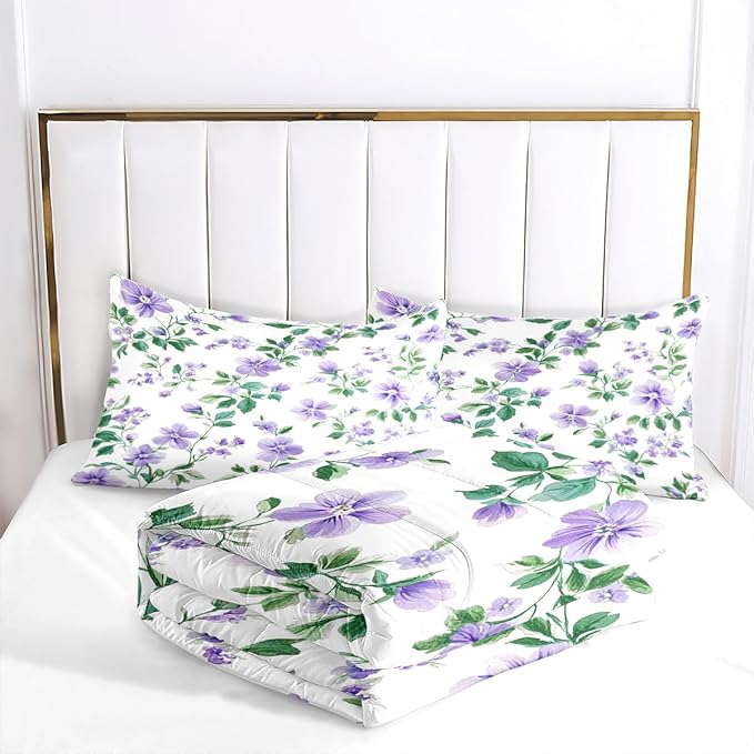 Girls Adults Vintage Floral Comforter Sets Full Size, 5 Piece 3D Botanical Flowers Bedding Set with 1 Comforter 79"x 90", 2 Pillowcases, 1 Fitted Sheet and 1 Flat Sheet
