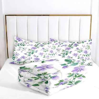 Girls Adults Vintage Floral Comforter Sets Full Size, 5 Piece 3D Botanical Flowers Bedding Set with 1 Comforter 79"x 90", 2 Pillowcases, 1 Fitted Sheet and 1 Flat Sheet