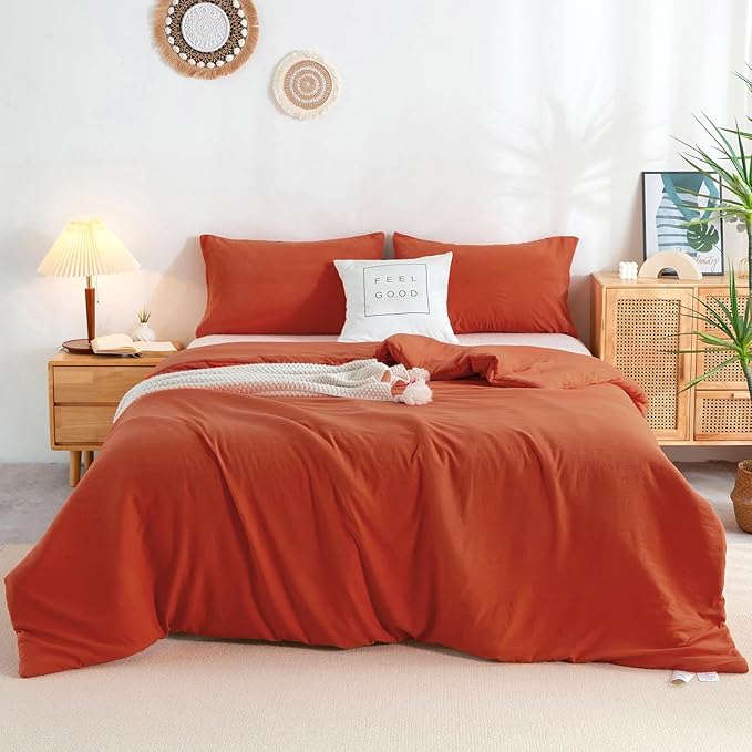 Flully Orange Twin Comforter Sets, All Season Super Soft Lightweight Washed Cotton Down Alternative Bed Comforters Set & Pillowsham Kids College Dorm Boys Girls, Modern Pumpkin Bright Orange Twin/XL