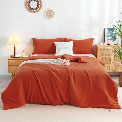 COTTEBED Orange Queen Comforter Sets Clearance Prime, Soft Washed Cotton Lightweight All Season Full Sized Bedding Down Alternative Conforters Pillowshams Men Women(Pumpkin Bright Orange,Queen/Full)