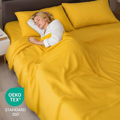 ClevaHome Full Sheet Set, 4-Piece Full Size Sheets, Lightweight & Super Soft Easy Care Microfiber– Shrinkage & Fade Resistant Bedding Set with 14'' Deep Pockets (Mustard)