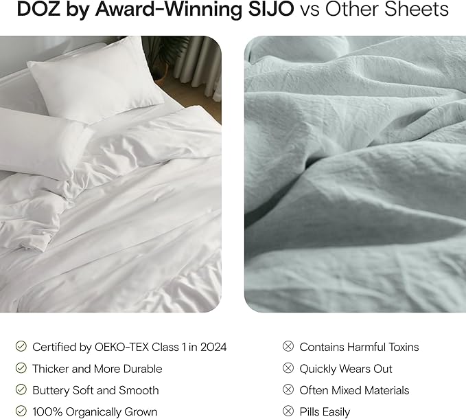 DOZ Sheet Set, 100% Viscose derived from Bamboo, Organically Grown, Buttery Soft, Cooling Sheets, High GSM, Deep Pockets - 4 Piece - 2 Pillowcases 1 Fitted Sheet 1 Top Sheet (Fog, King)