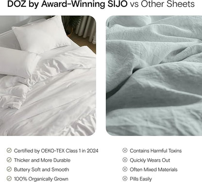 DOZ Sheet Set, 100% Viscose derived from Bamboo, Organically Grown, Buttery Soft, Cooling Sheets, High GSM, Deep Pockets - 4 Piece - 2 Pillowcases 1 Fitted Sheet 1 Top Sheet (Fog, King)