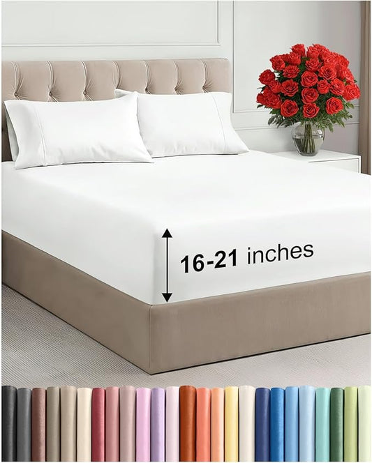 Extra Deep Pocket King Size Sheet Set - 4 Piece Breathable & Cooling Bed Sheets - Hotel Luxury Bedding with 16 to 21 inch Extra Deep Pockets - Ultra-Soft, Fade & Wrinkle Resistant - Oeko-Tex - White