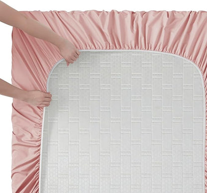 Clara Clark Bed Sheets, Premier 1800 Series Bed Sheet Set, Deep Pocket, Wrinkle, Fade, Stain Resistant, Luxury Soft Bedding Sheets & Pillowcases, Full, Pink Beige