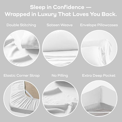 Olive + Crate Tencel Lyocell Eucalyptus Twin XL Sheets - Extra Long Sheet Set - Cooling Tencel Sheets for Hot Sleepers with 16 Inch Deep Pocket Fit - White Snow 3-Piece Set
