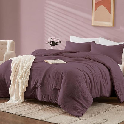 WRENSONGE Full Size Comforter Sets - 3 Pieces Deep Purple Comforter Prewashed Soft Lightweight for All Seasons, Fluffy Down Alternative Comforter Full Size with 2 Pillow Shams