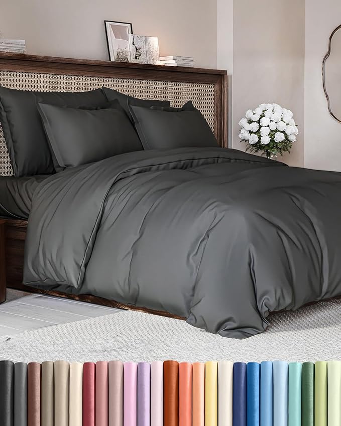 Duvet Cover Cal King Size Set - Extra Soft Cal King Duvet Cover 104" x 98" with 2 Pillow Shams - Hotel Luxury, Easy Care & Fade Free with Zipper Closures & Ties - Comfy, Cozy & Breathable (Charcoal)
