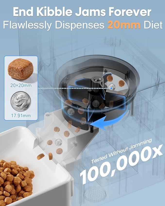 Automatic Dog Feeder Large Breed: 12L/50 Cup Capacity for Kibble up to 20mm | Anti-Clog Dog Food Dispenser - HD 1080P Camera for Remote Mealtime Check-Ins - WiFi App Scheduling Easy Setup by Yakry