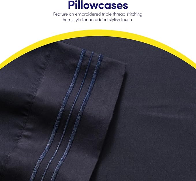 1500 Supreme Collection Twin Sheet Sets Navy Blue - 3 Piece Bed Sheets and Pillowcase Set for Twin Mattress - Extra Soft, Elastic Corner Straps, Deep Pocket Sheets, Twin Navy Blue