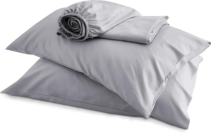 Bedsure Queen Sheet Set, Rayon Derived from Bamboo, Cooling Sheets, Deep Pocket Up to 16", PureWoven, Breathable & Soft, Hotel Luxury Silky Bedding for Hot Sleepers, Silver Grey