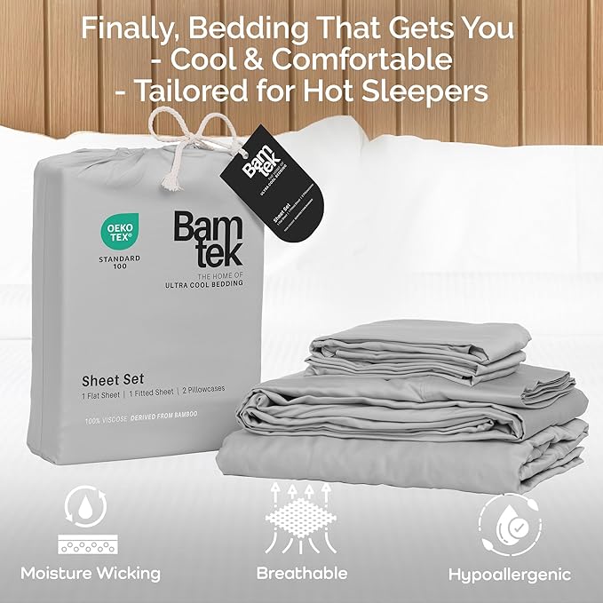 Viscose Bamboo Sheets - Cal King Sheet Set 4PC - Cooling Sheets for Hot Sleepers with Moisture Wicking Technology - Silky Soft 18 Inch Deep Pocket - Gray Mist 72"x84"