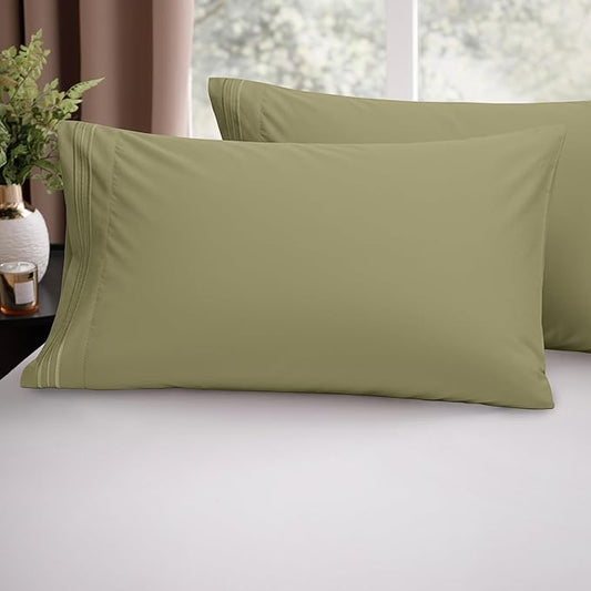 Elegant Comfort Luxury Ultra-Soft 2-Piece Pillowcase Set - 1500 Premium Hotel Quality Microfiber Double Brushed - Wrinkle Resistant, King Size, Sage/Green
