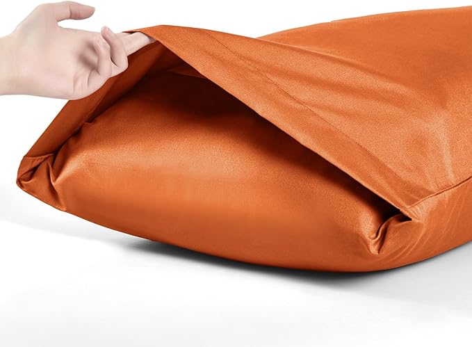 MILVOWOC 2Pcs Brushed Microfiber Queen Pillowcases - 20 x 30 Inch, Burnt Orange Pillow Case Set Non Slip Envelope Pillow Cover with Moisture Absorption and Anti-Wrinkle