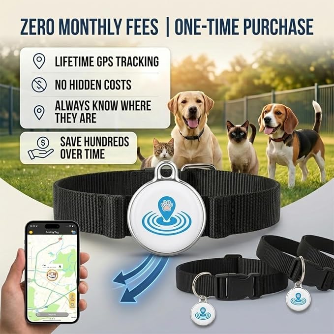 Dog Tracker, Smart Pet Tracker for Collar, Cat Tracker Collar, No Monthly Fee GPS Pet Locator, Waterproof Dog Collar Tracker for iOS Android