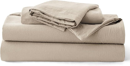 Bedsure 100% Washed Cotton Duvet Cover Queen Size - Frosted Almond Minimalist Bedding Set Linen Like - PureWoven Plain Simple & Soft Comforter Cover for All Seasons, Frosted Almond, Queen, 90"x90"