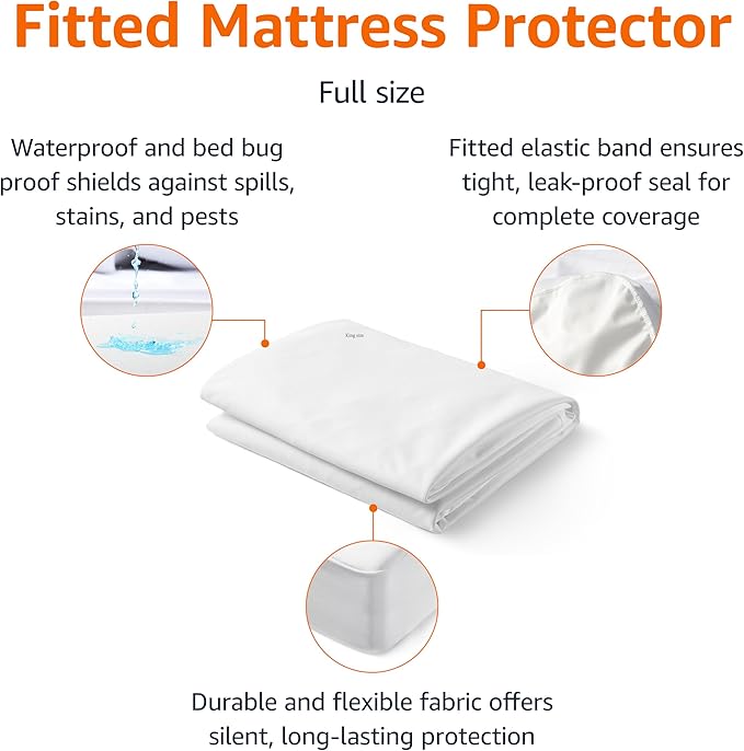 Amazon Basics Waterproof Mattress Protector, White, Full