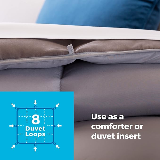 Linenspa Reversible Down Alternative Comforter and Duvet Insert, for Queen Size Bed – All-Season Comforter with Box Stitch and 8 Duvet Loops – Bedding for Kids, Teens, and Adults – Stone / Charcoal