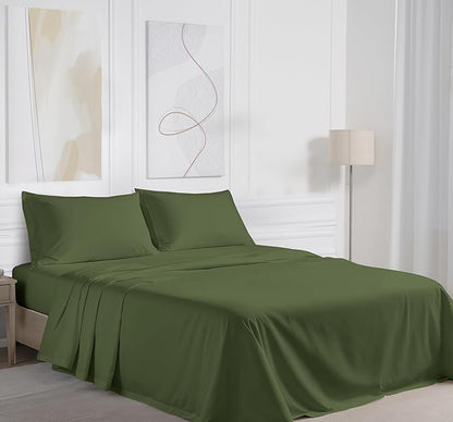 RUVANTI 100% Cotton Sheets – Full Size Percale Bedding, Cooling & Breathable, Durable with a Crisp, Soft & Comfortable Feel, 16" Deep Pocket, 4-Piece Set, Chive
