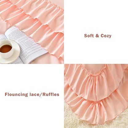 Cupocupa Beige Comforter Set – Twin XL Ruffle Farmhouse Bedding Set – Shabby Chic Fluffy Comforter for All Seasons – Includes Comforter & 1 Pillow Sham (Blush, Twin XL/Twin)
