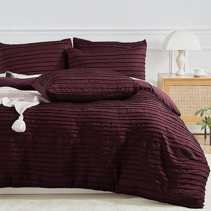 NEXHOME PRO Duvet Cover,3 Pieces Boho Tufted Duvet Cover Set, Soft and Lightweight 100% Washed Microfiber Comforter Cover Set(Burgundy,104 x 98)-No Comforter