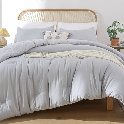 ROSGONIA California King Comforter Set Light Grey, 3pcs (1 Boho Gray Cal King Comforter & 2 Pillowcases), Soft Lightweight Bedding Blanket Quilt
