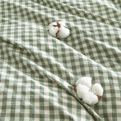 Nayoroom Gingham Duvet Cover King Size 100% Washed Cotton Green Plaid Checkered Comforter Cover 3 Pcs Soft Breathable Grid Farmhouse Dorm Bedding Set for All Seasons