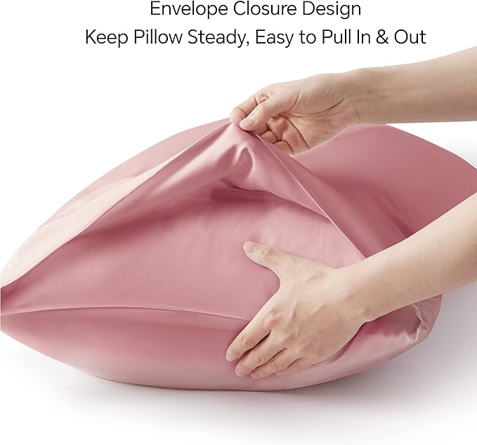 BEDELITE Pillow Cases Queen Size Set of 2, Rayon Derived from Bamboo, Cooling Pillow Cases for Hot Sleepers & Night Sweats, Breathable and Silky Soft Envelope Pillowcases(Rose Pink, 20"x30")