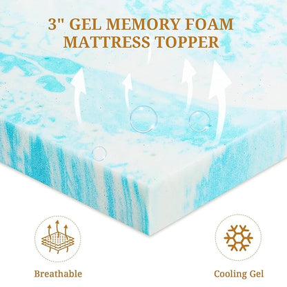 Mattress Topper Twin XL, 3 Inch Gel Infused Memory Foam Mattress Topper, Pressure Relief, Mattress Pad, Breathable Bed Topper, CertiPUR-US Certified