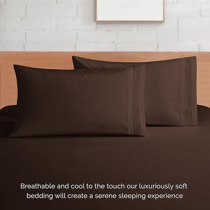 Elegant Comfort Luxurious 1500 Premium Hotel Quality Microfiber 4-Piece Sheet Set, 18-24 Inches Deep - Extra Deep Pocket Sheets - Ultra Soft 4PC Deep Pocket Sheets, California King, Chocolate Brown