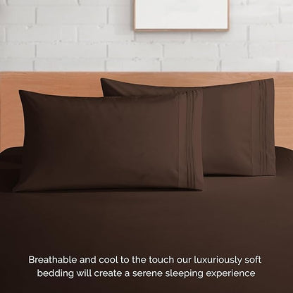 Elegant Comfort Luxurious 1500 Premium Hotel Quality Microfiber 4-Piece Sheet Set, 18-24 Inches Deep - Extra Deep Pocket Sheets - Ultra Soft 4PC Deep Pocket Sheets, Twin/Twin XL, Chocolate Brown