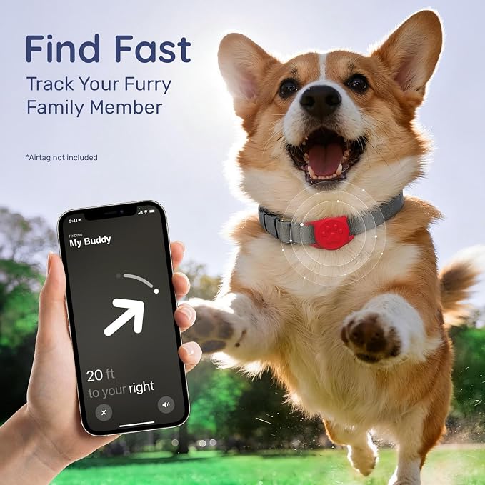 IP68 Waterproof Dog AirTag Holder for Dog Collar, Soft, Stretchy Silicone | Full-Body Protection, Easy Tool-Free Installation, Quiet, No-Dangle Fit, Lightweight, Fits Dog & Cat Collars of All Widths