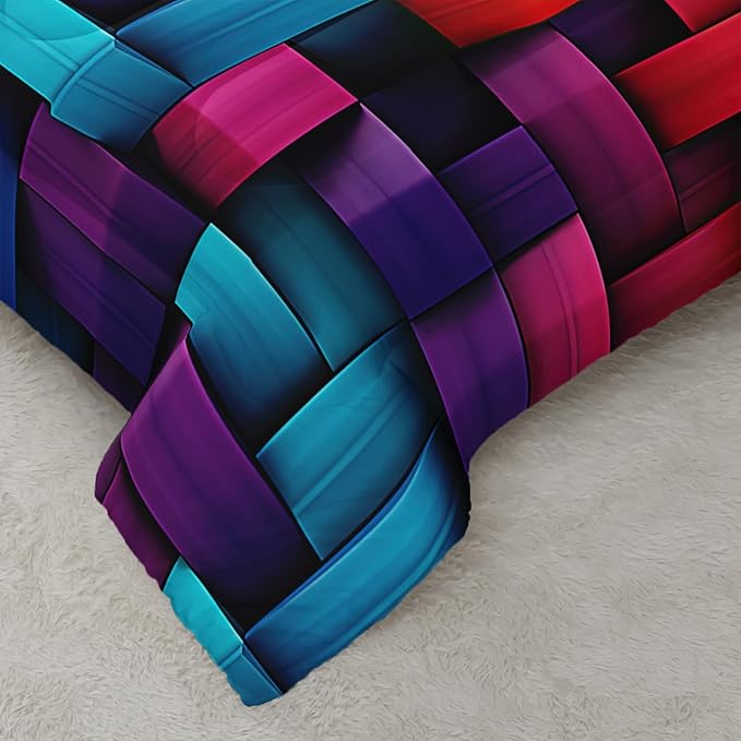 Colorful Checkered Comforter Set Queen 3D Grid Bedding Sets 3PCS for Kids Teen Adult Room Decor Ultra-Soft Lightweight Microfiber 1 Comforter with 2 Pillowcases
