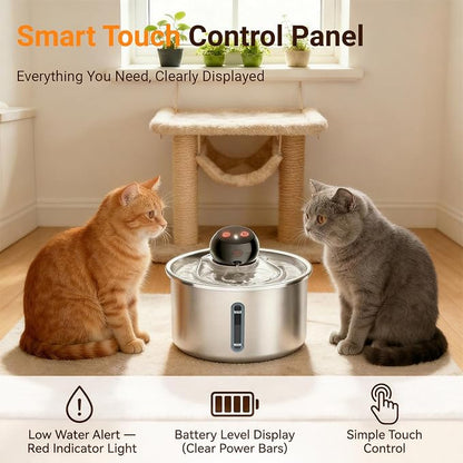 Cordless Cat Water Fountain, 3L Stainless Steel Quiet Pet Water Fountain | 5000mAh Rechargeable Battery, 101oz Large Capacity, 3 Flow Options, 4 Replacement Filters, Cats & Small Dogs