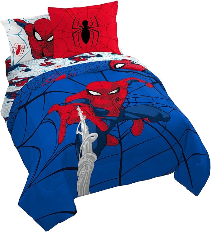 Jay Franco Marvel Spiderman Webtastic 7 Piece Queen Size Bed Set - Includes Reversible Comforter & Sheet Set - Super Soft Kids Bedding Fade Resistant Microfiber (Official Marvel Product)