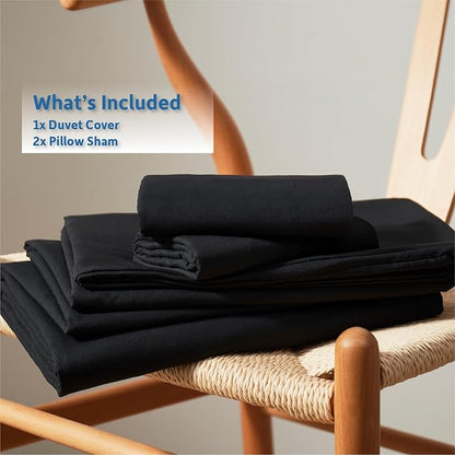 Nestl Black Duvet Cover Queen Size - Soft Double Brushed Queen Duvet Cover Set, 3 Piece, with Button Closure, 1 Duvet Cover 90x90 inches and 2 Pillow Shams