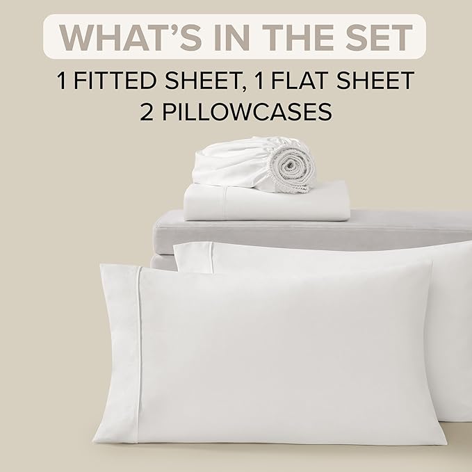 UGG Hedi Full XL Sheet Set 4-Piece Luxury Cooling Sheets Deep Pockets Premium Bedding with 2 Pillow Shams Hypoallergenic Machine Washable Soft Lightweight Bed Set for Bedroom, Full XL, White
