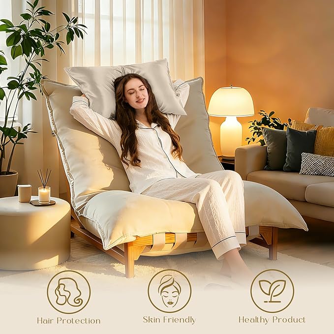 ZIMASILK 100% Pure Mulberry Silk Pillowcase for Hair and Skin Health,Soft and Smooth,Both Sides Premium Grade 6A Silk,600 Thread Count,with Hidden Zipper,1pc (Queen 20''x30'',Beige)