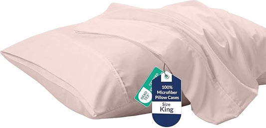 Royale Linens King Pillowcase Set of 2 - Bed Pillow Cover - 20" x 40" -Pink Pillowcases - 1800 Brushed Microfiber, Wrinkle & Fade Resistant - Soft & Cozy- King Size Pillow Case (Pink)