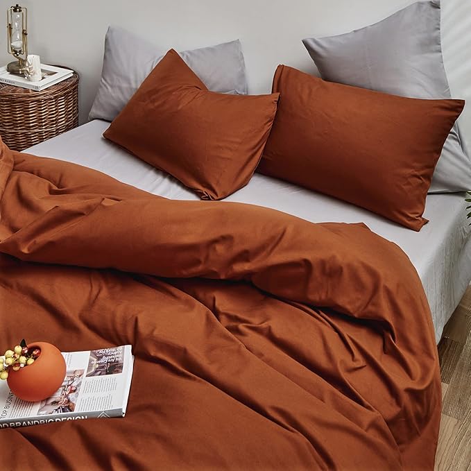 Houseri Burnt Orange Comforter Set Queen Rust Bedding Sets Queen Size Terracotta Comforters Comfy Caramel Brown Solid Color Comforter Sets for Women Men Boys Girls Soft Reddish Brown Bed Quilts Queen