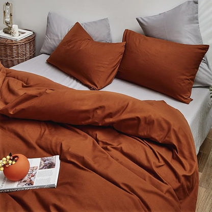 Houseri Burnt Orange Comforter Set Queen Rust Bedding Sets Queen Size Terracotta Comforters Comfy Caramel Brown Solid Color Comforter Sets for Women Men Boys Girls Soft Reddish Brown Bed Quilts Queen