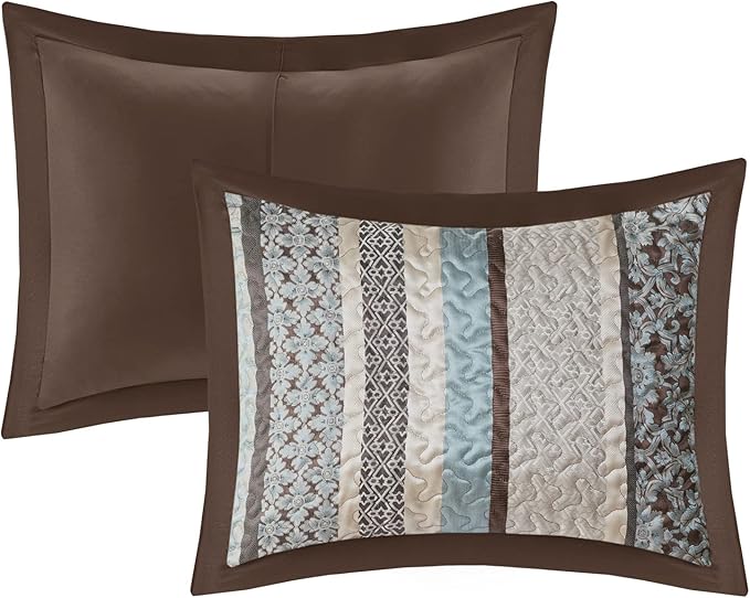 Madison Park Princeton Reversible Quilted Bedspread Set, Solid Reverse Summer Breathable, Lightweight All Season Bedding Layer, Matching Shams, Bedspread King(120"x118"), Blue 5 Piece