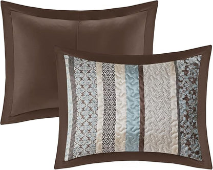 Madison Park Princeton Reversible Quilted Bedspread Set, Solid Reverse Summer Breathable, Lightweight All Season Bedding Layer, Matching Shams, Bedspread Queen(102"x118"), Blue 5 Piece