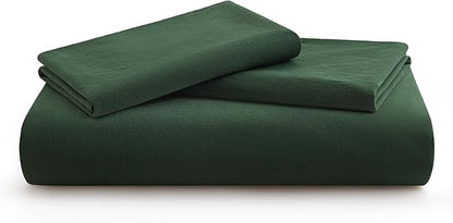 LOVQUE 100% Washed Cotton Duvet Cover Set King Size, Linen Like Natural Bedding Set with Zipper Closure (No Comforter), 104x90 Inches, Forest Green
